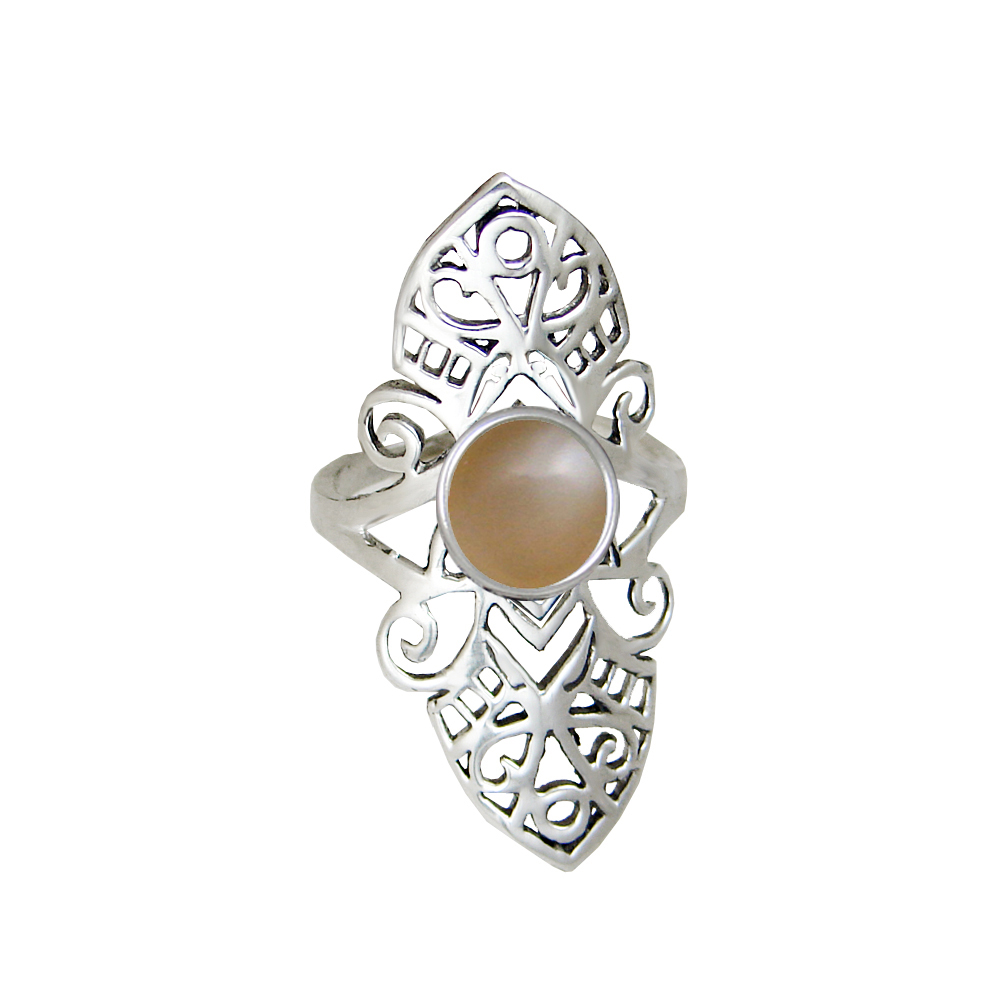Sterling Silver Filigree Ring With Peach Moonstone Size 7
